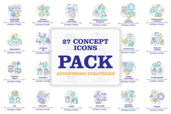 The Advertising Strategies Concept Icons Set: A Visual Toolkit for Modern Marketing Workflows